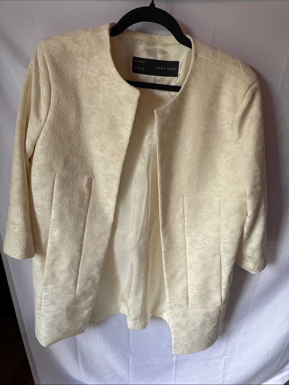 Zara Cream Textured Open-Front Blazer